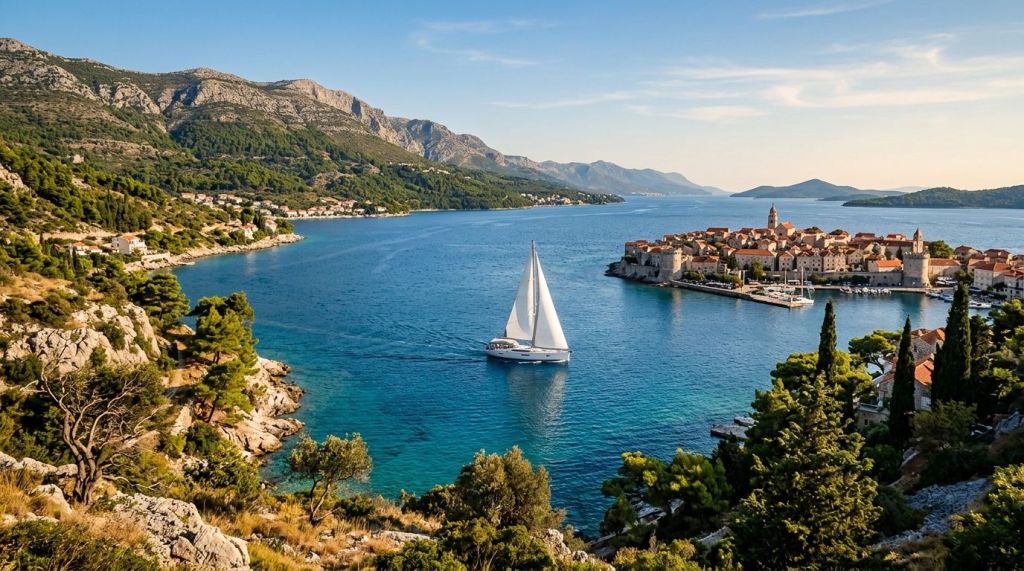 Private yacht sailing along Croatia's Dalmatian Coast